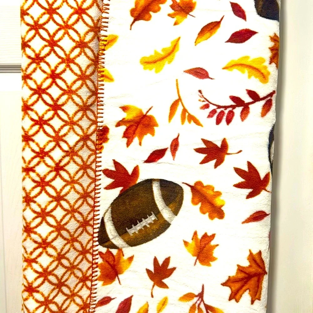 GAME DAY,GAME ON! Oversized Reversible Decorative Football/Leaves Throw